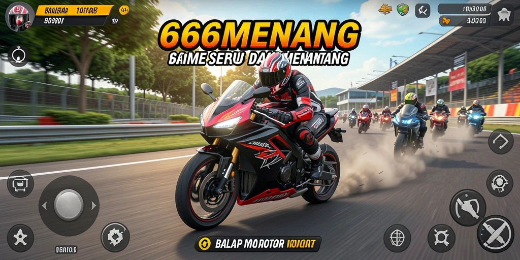 Screenshot dari gameplay 666MENANG yang menampilkan balapan motor yang seru.