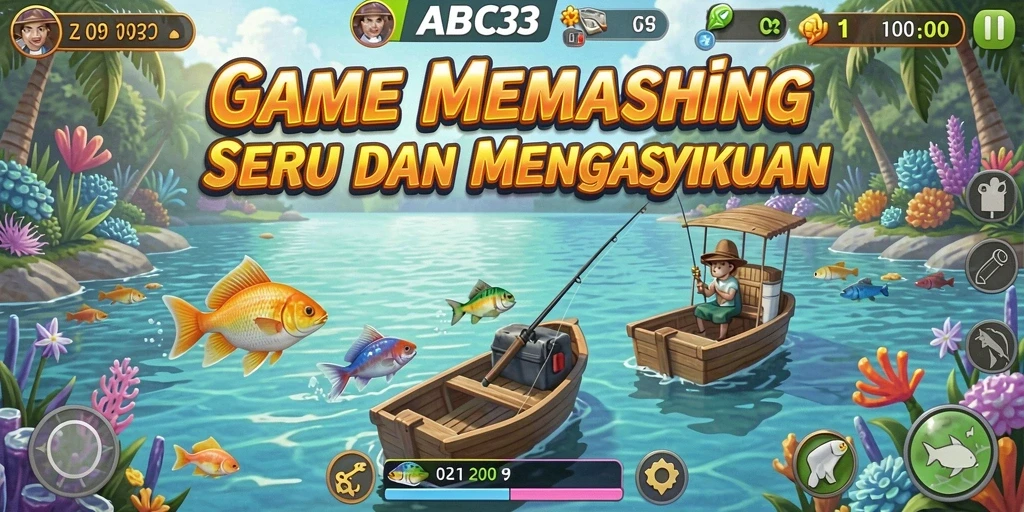 Screenshot dari gameplay memancing di ABC33 yang menampilkan aksi menarik.