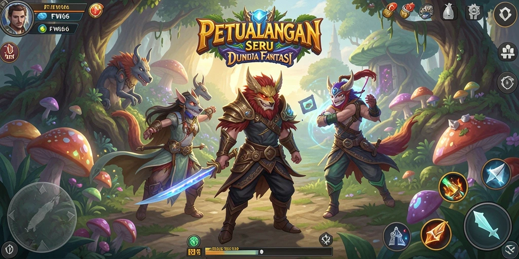 Screenshot utama FW66 menampilkan aksi bertempur seru di dunia fantasi.