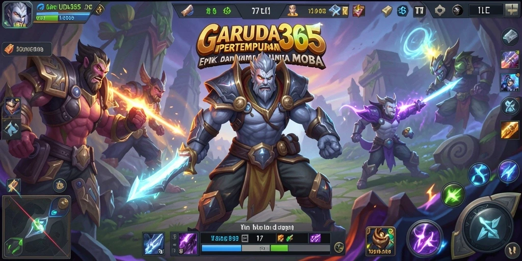 Tangkapan layar gameplay GARUDA365 menampilkan aksi seru di medan perang MOBA.