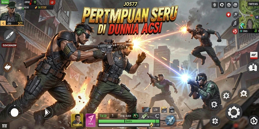 Screenshot gameplay JOS77 menunjukkan pertarungan seru di arena.