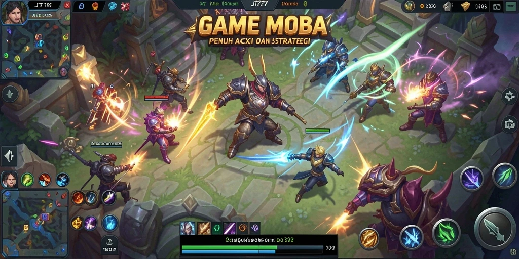 Tampilan aksi seru dalam permainan MOBA JT777.