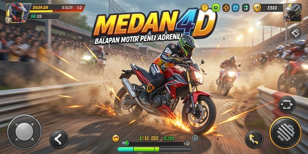 Screenshot gameplay MEDAN4D menampilkan balapan motor yang intens.