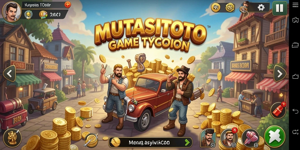 Tampilan gameplay <strong>MUTASITOTO</strong> yang menampilkan aktivitas pengelolaan bisnis.