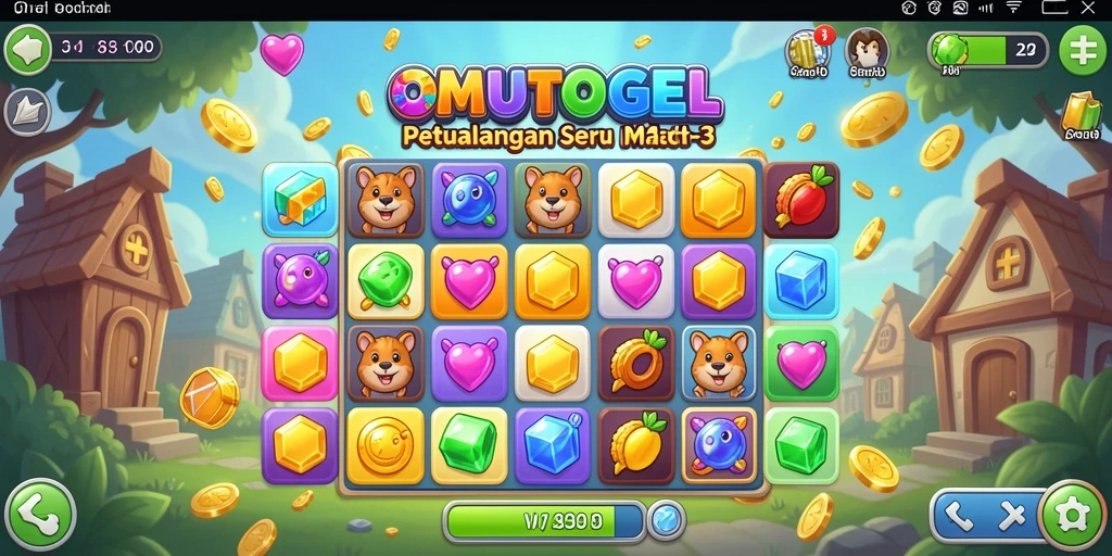 Tampilan gameplay OMUTOGEL yang seru dalam setiap level Match-3.