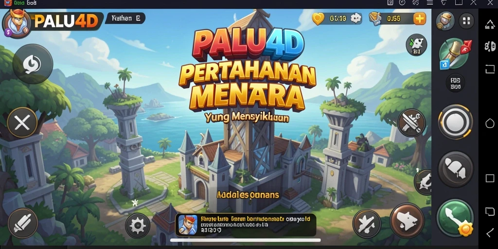 Screenshot gameplay PALU4D dengan menara strategis dan aksi seru.