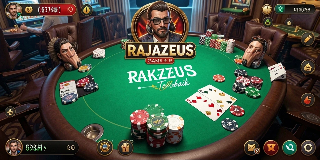 Screenshot gameplay menampilkan aksi seru di meja Poker RAJAZEUS.
