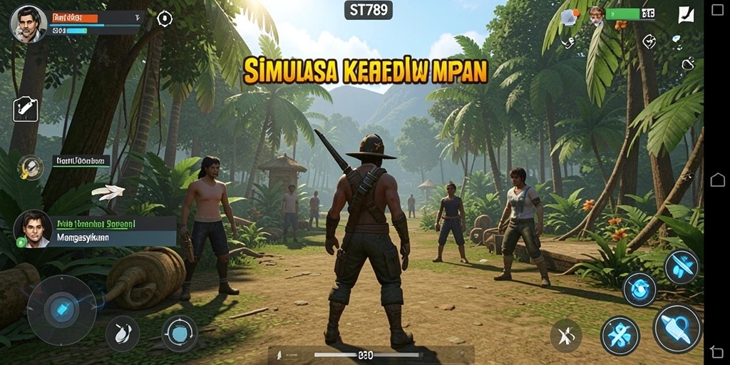 Screenshot gameplay ST789 yang menunjukkan aktivitas simulasi kehidupan.